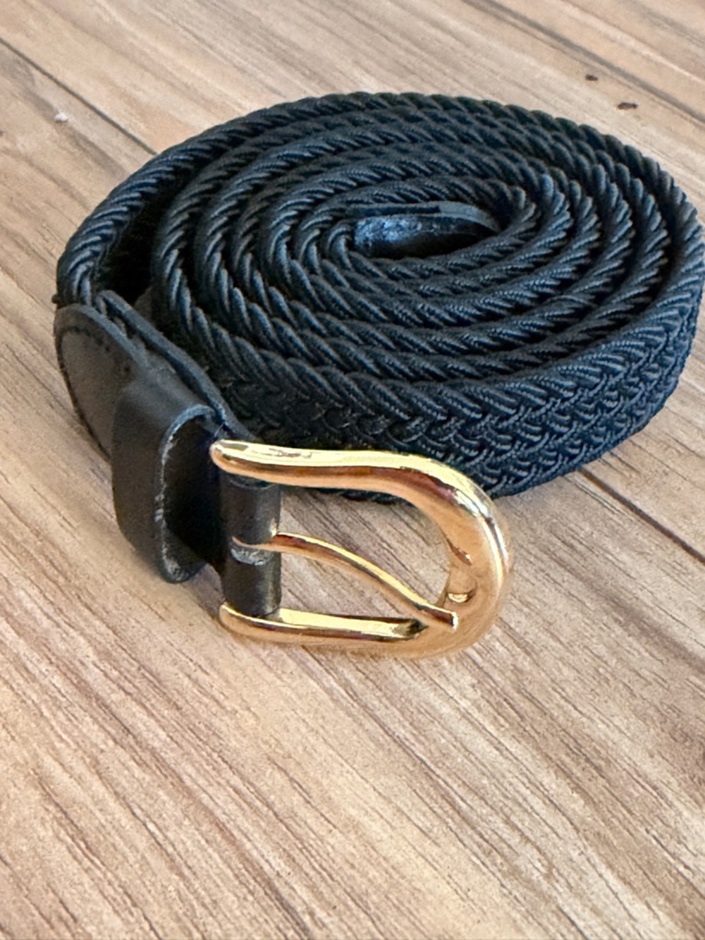 Men's Braided Black Belt with Gold Buckle